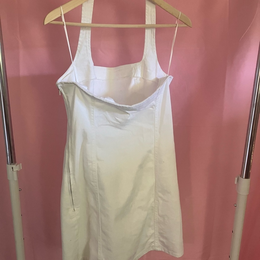 White Halter Denim Mini Dress – Sleeveless, Chic Summer Party Dress, Size XL - Picture 2 of 4